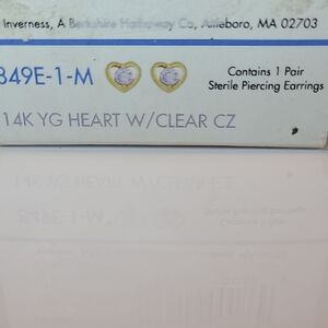 14K Gold Heart Earrings with Clear CZ - Self Piercing Kit